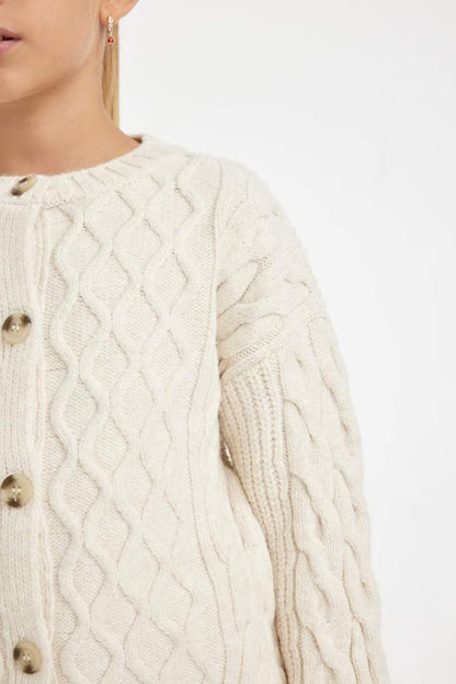 Standard Fit Crew Neck Cardigan - -