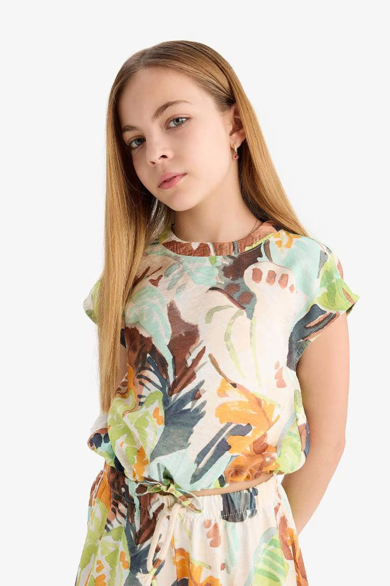 Girl Short Sleeve Blouse - - Green