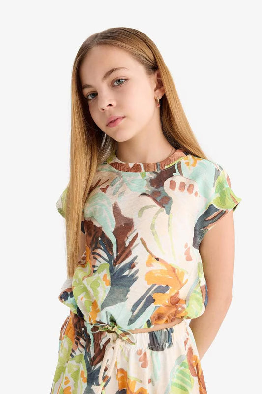 Girl Short Sleeve Blouse - - Green