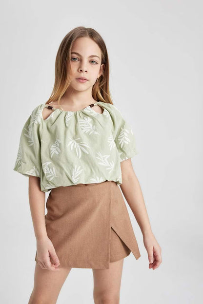 Girl Short Sleeve Blouse - - Green
