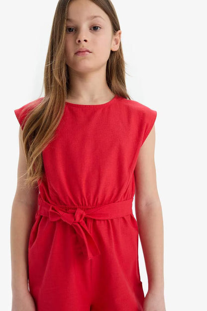 Girl Cotton Sleeveless Short Jumpsuit - -