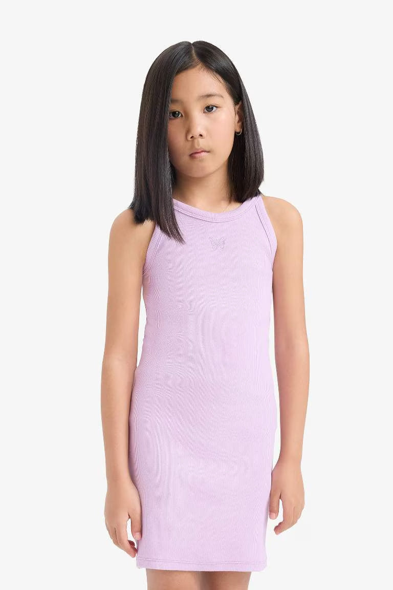 Fitted Crew Neck Corduroy Sleeveless Dress - - lavender