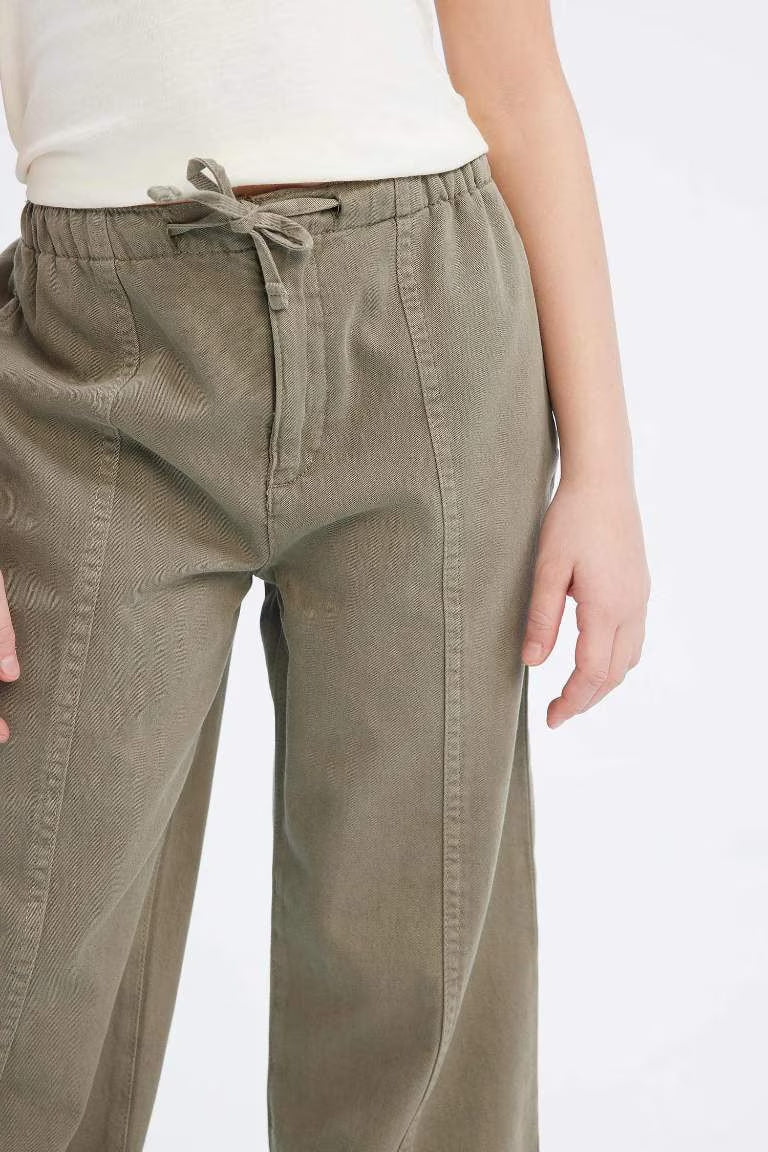 Girl Cotton Wide Leg Trousers - - olive green