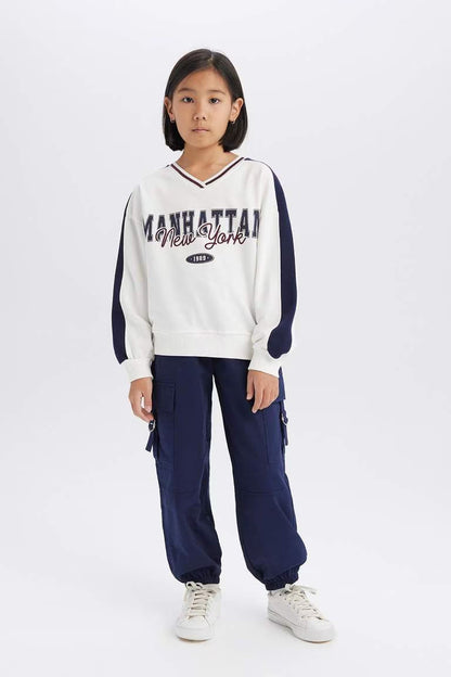 Girl Parachute Jogger Leg Cotton Cargo Pants - -