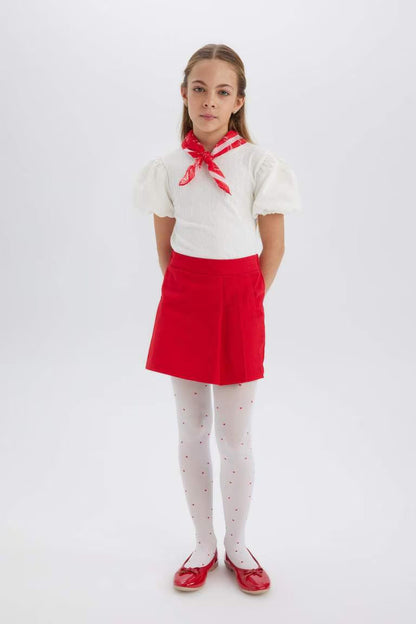 Girl Gabardine Pleated School Skirt - - Red