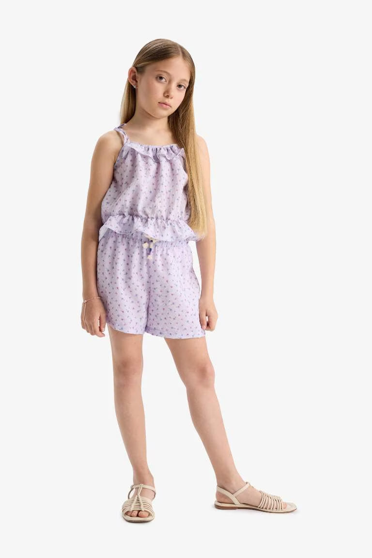 Girl Elastic Waist Shorts - - lavender