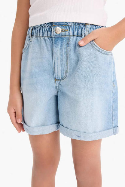 Girl Paperbag Denim Shorts - -