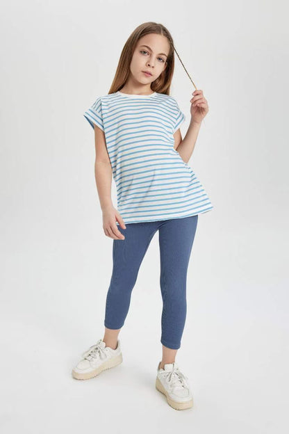 Girl Capri Length Leggings - - Blue