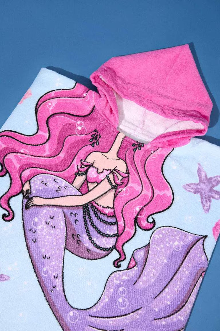Girl Printed Cotton Poncho Towel - -