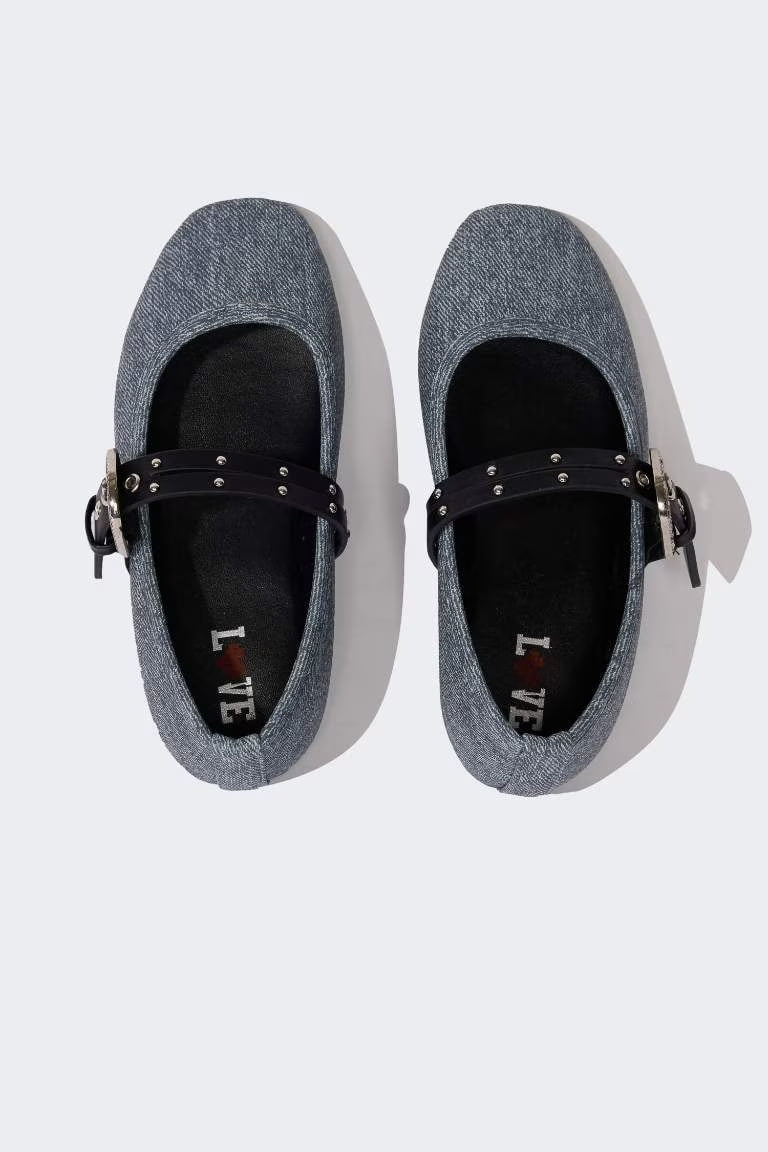 Girl Denim Ballerina Flat Shoes - -