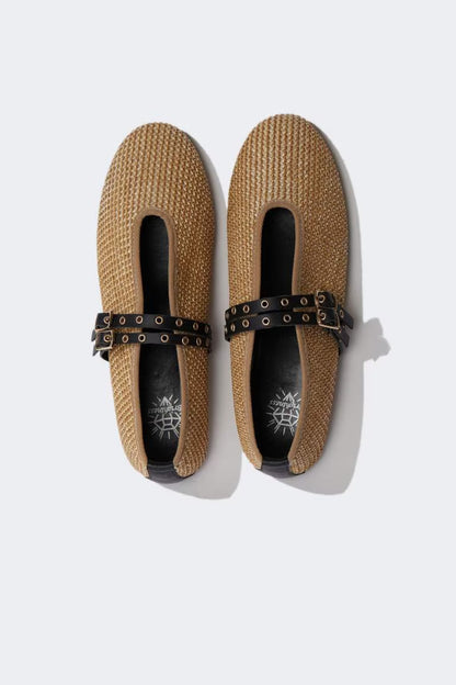 Girl Straw Detailed Ballerina Flat Shoes - -