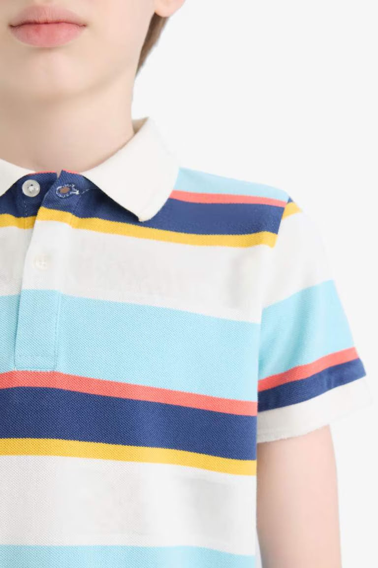 Boy Striped Pique Short Sleeve Polo Shirt - -