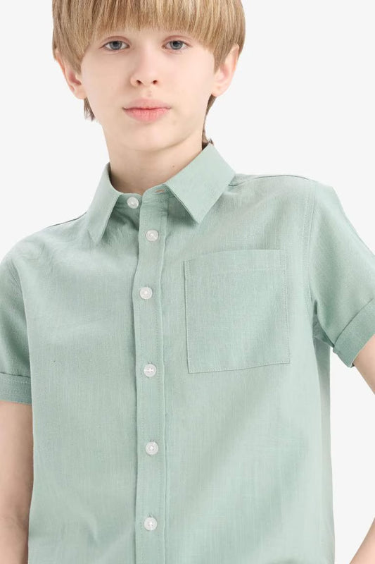 Boy Linen Look Short Sleeve Shirt - - light mint