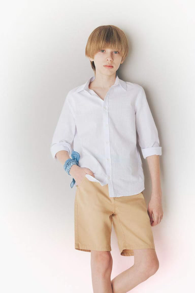 Boy Regular Fit Linen Look Shirt - - White