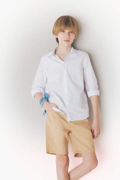 Boy Regular Fit Linen Look Shirt - - White