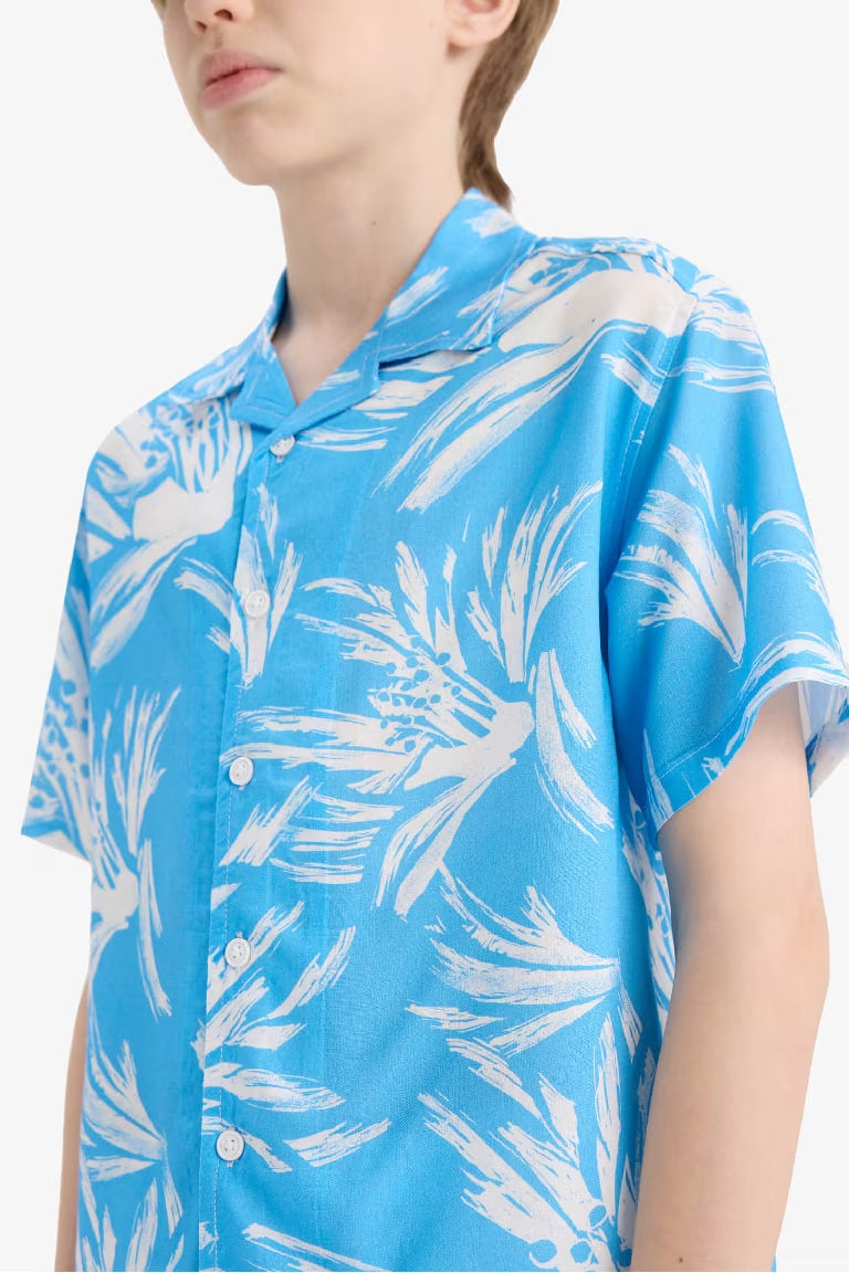Boy Oversize Fit Polo Neck Floral Viscose Shirt - -