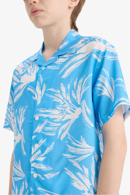 Boy Oversize Fit Polo Neck Floral Viscose Shirt - -