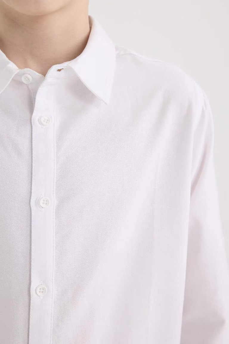 Boy Polo Neck Oxford Long Sleeve Shirt - -