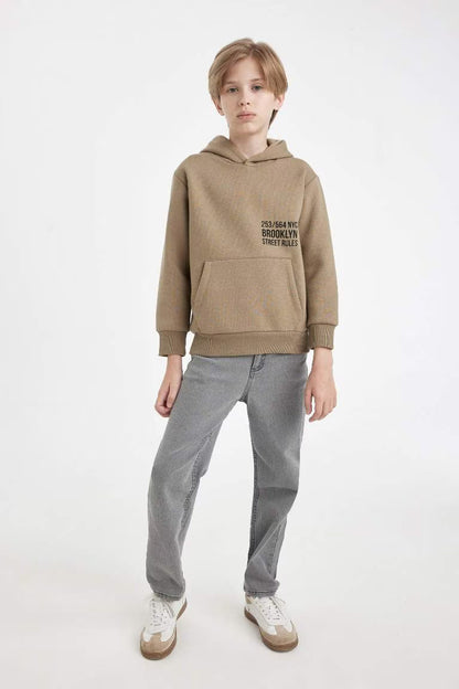 Boy Printed Hooded Thick School Sweatshirt - -