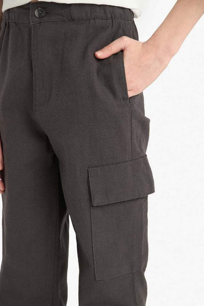 Boy Standard Leg Linen Blended Trousers - - anthracite