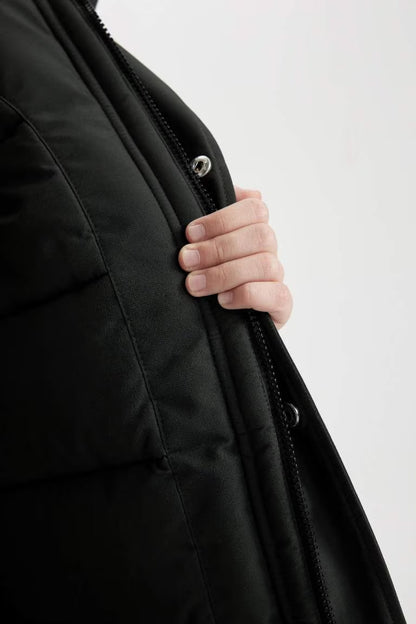 Boy Waterproof Hooded Zippered Pocketed Puffer Jacket - -