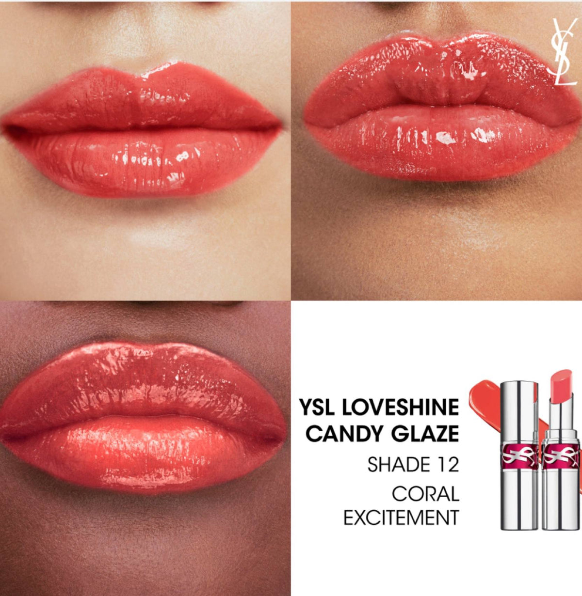 YVES SAINT LAURENT Rouge Volupté Candy Glaze Lip Gloss Stick - - 12 Coral Excitement