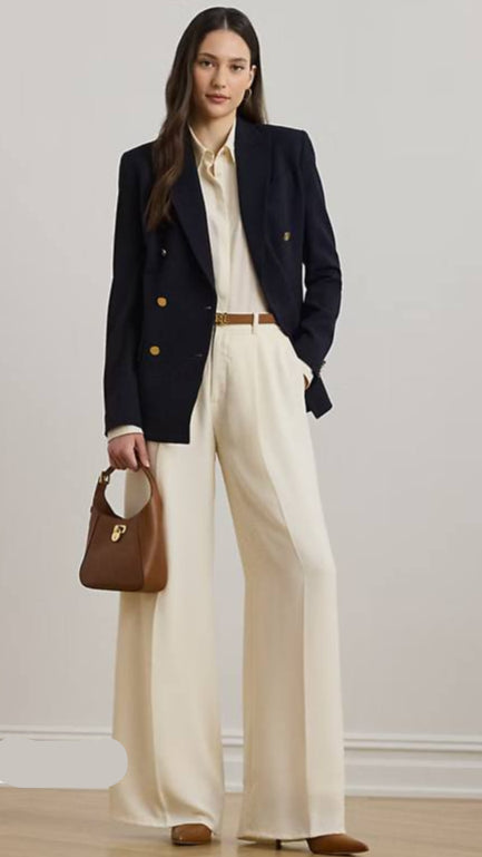 Double- Faced Georgette Wide- Leg Pants - - mascarpone Wide