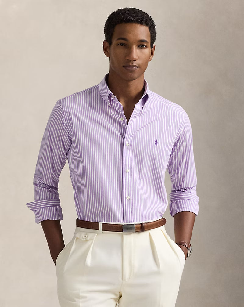 Striped Stretch Poplin Shirt - - lavender