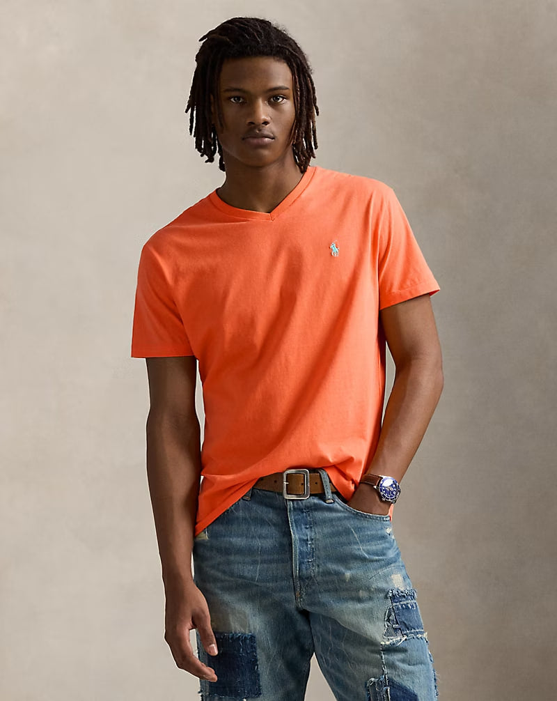Classic Fit Jersey V-Neck T-Shirt - - peach