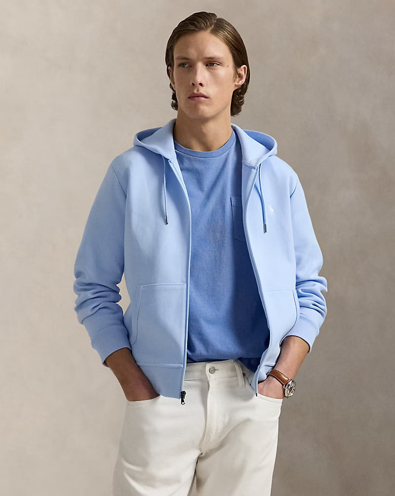 Double-Knit Full-Zip Hoodie - - sky