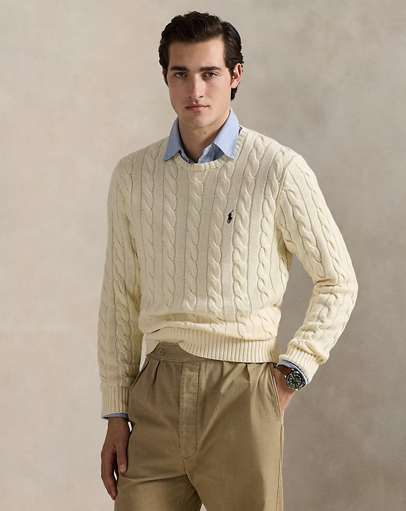 Cable-Knit Cotton Sweater - - cream