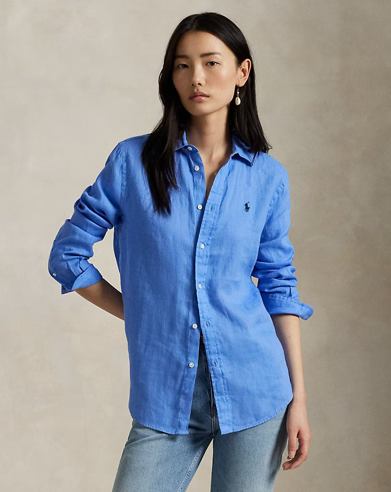 Classic Fit Linen Shirt - - Blue