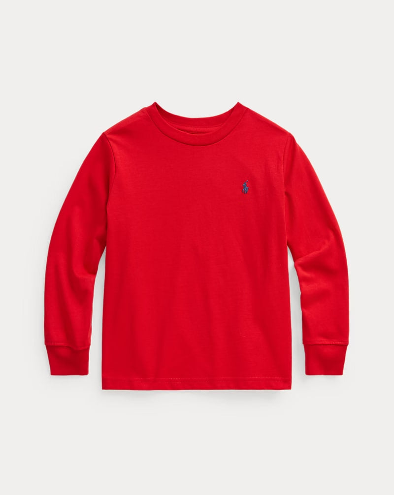 Cotton Jersey Long-Sleeve Tee - - Red