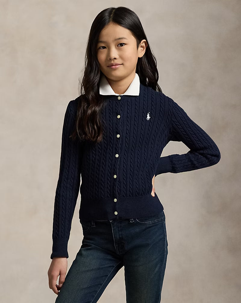 Mini-Cable Cotton Cardigan 7-16 - - Navy
