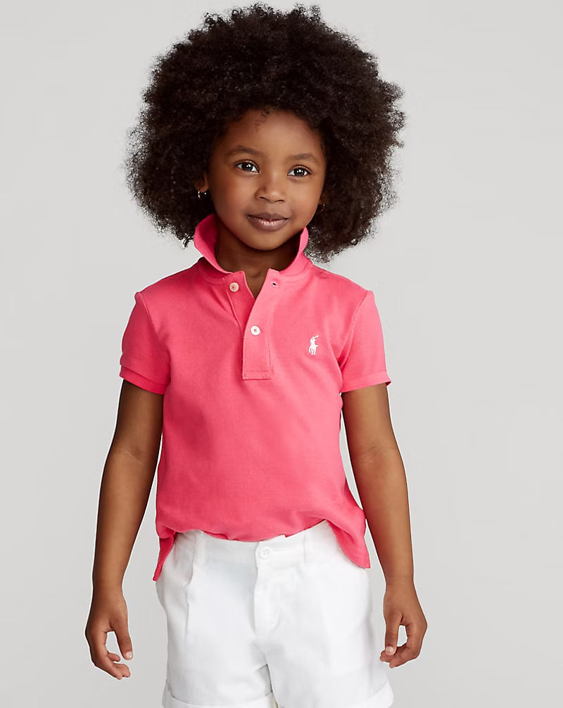 Cotton Mesh Polo Shirt 2-6 - - Laguna Pink