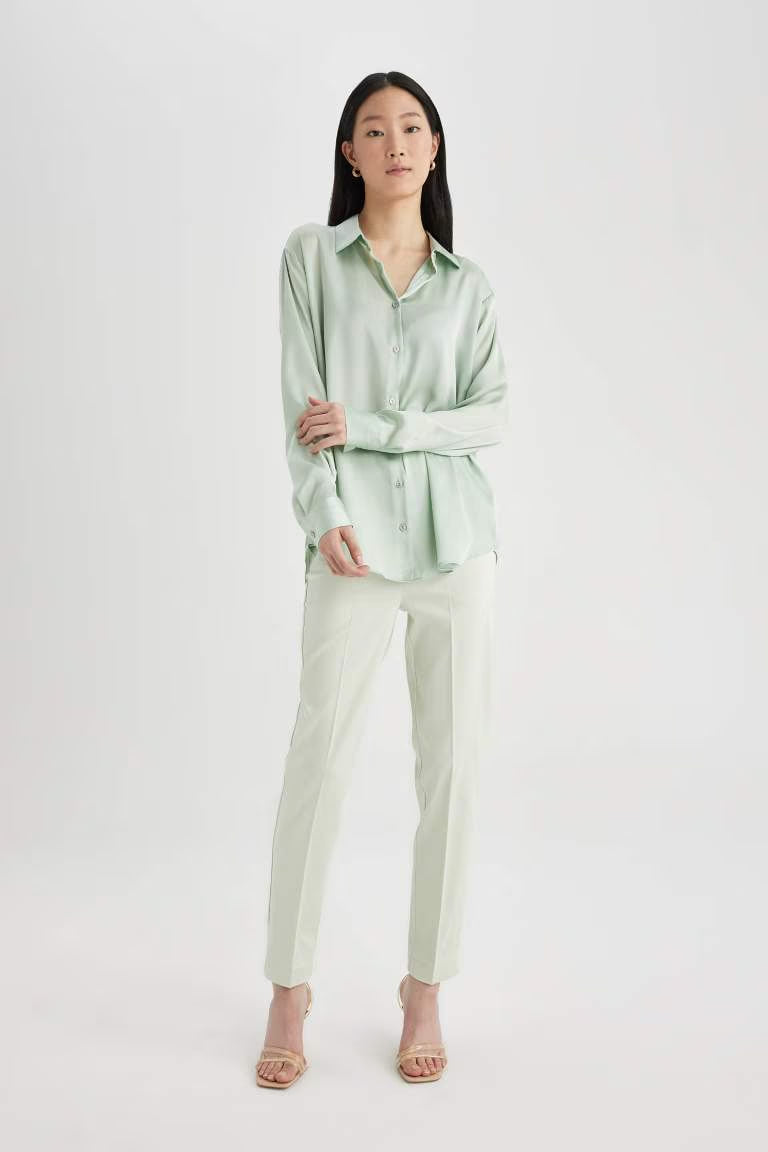 Valentina Sigaret Normal Waist Straight Leg Satin Trousers - - light mint