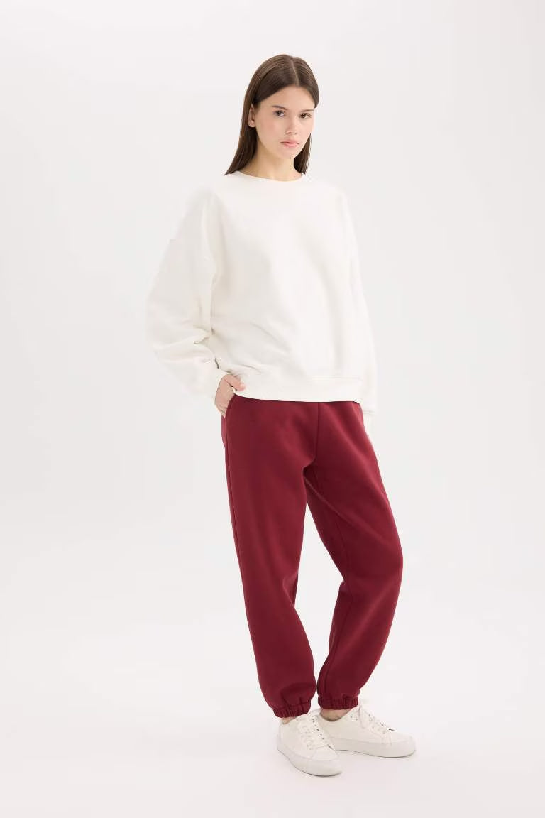 Standard Fit Elastic Leg Thick Fabric Sweatpants - - bordeaux