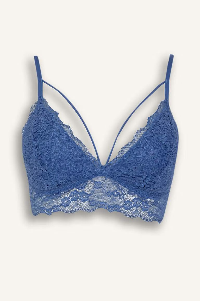 Fall in Love Padded Lace Red Bralette - - Blue