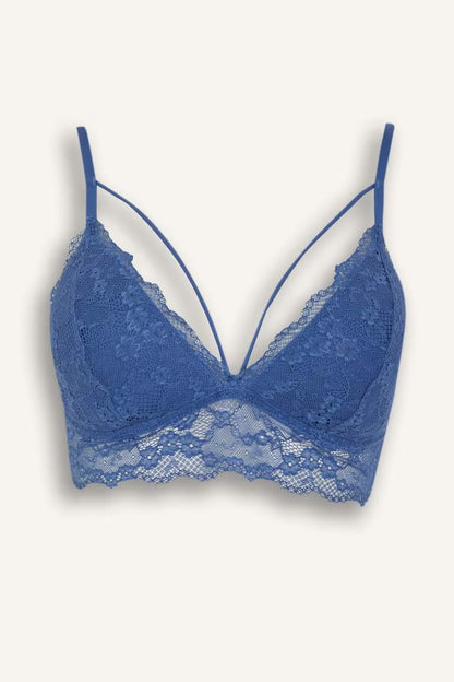 Fall in Love Padded Lace Red Bralette - - Blue