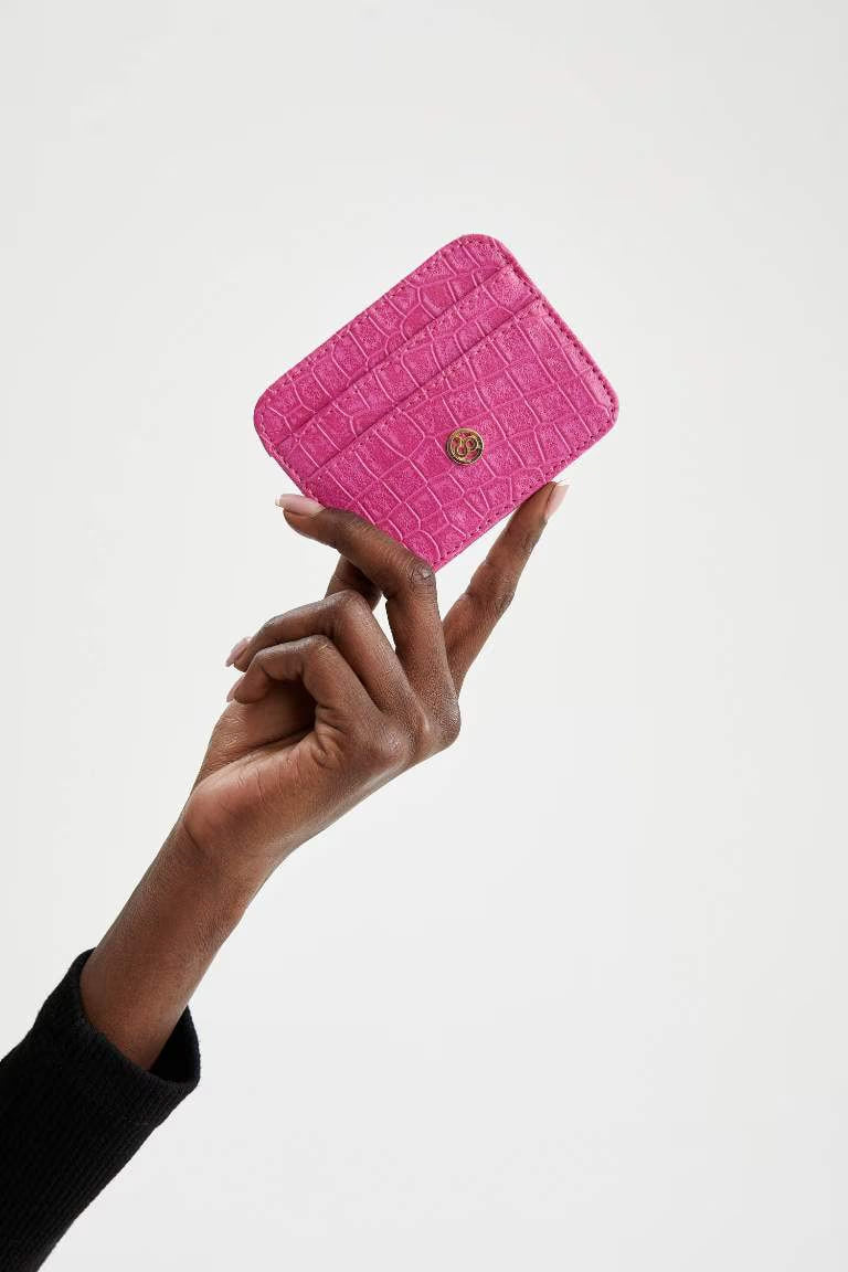Faux Leather Card Holder - - Royal pink