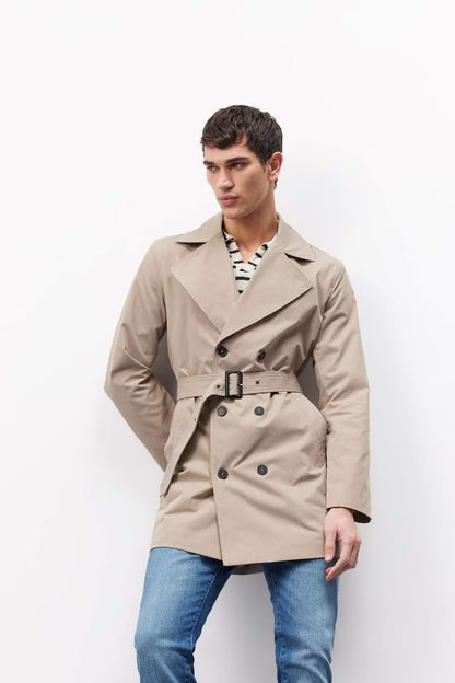 Slim Fit Buttoned Belted Trench Coat - -