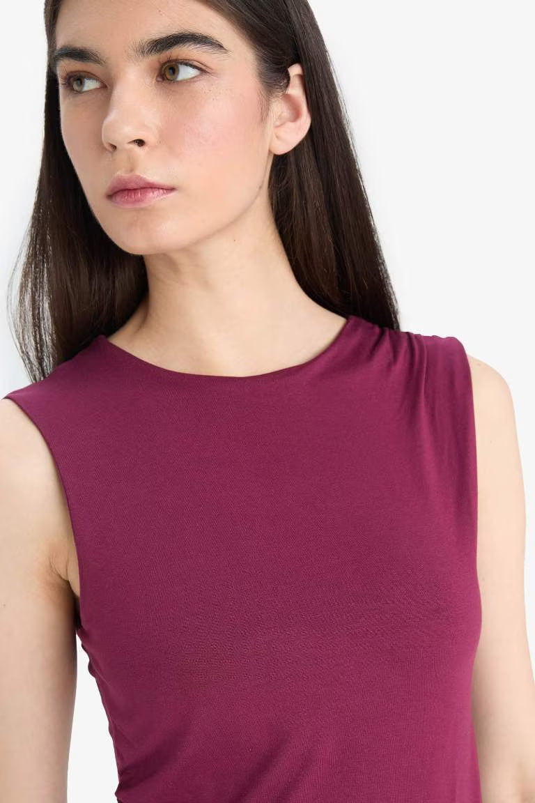 Slim Fit Basic Asymmetric Cut Draped Blouse - -