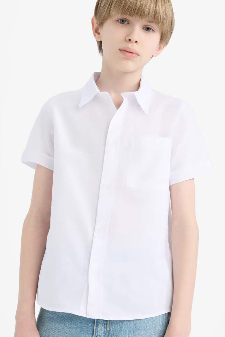 Boy Linen Look Short Sleeve Shirt - - White