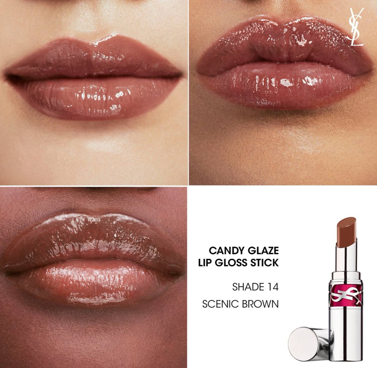 YVES SAINT LAURENT Rouge Volupté Candy Glaze Lip Gloss Stick - - 14 Scenic Brown