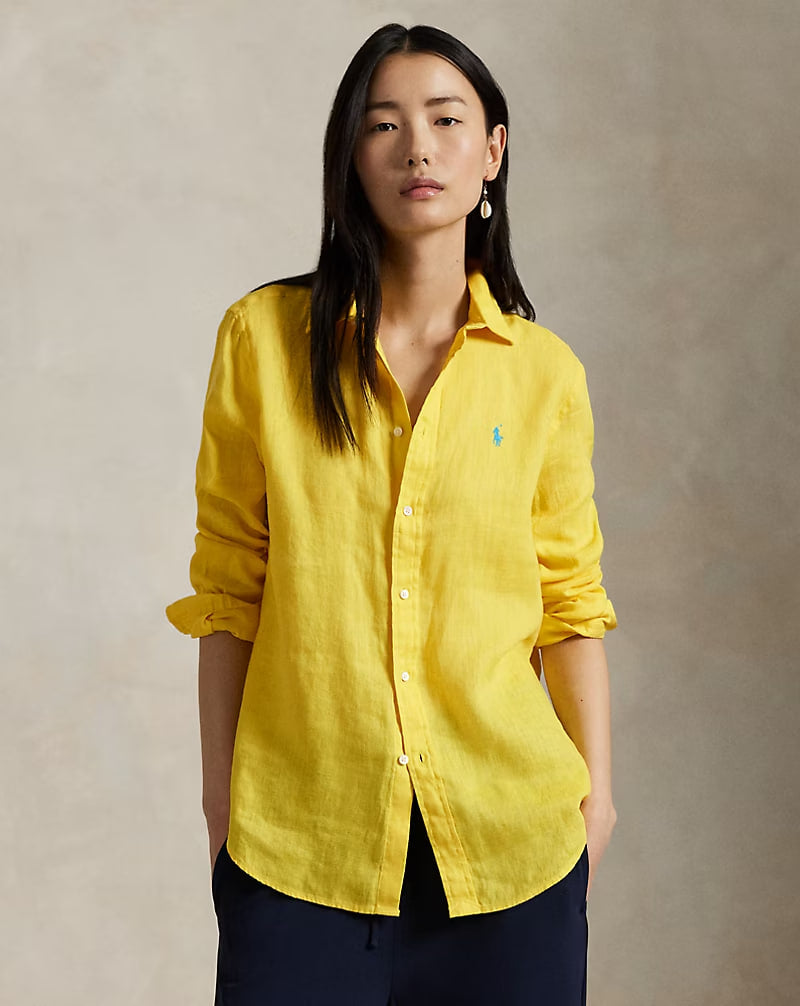 Classic Fit Linen Shirt - - Yellow