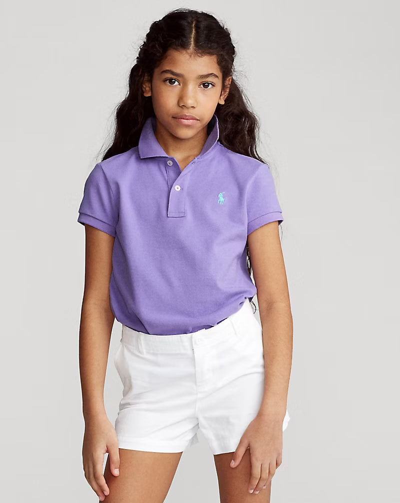 Cotton Mesh Polo Shirt 7-16 - - Purple