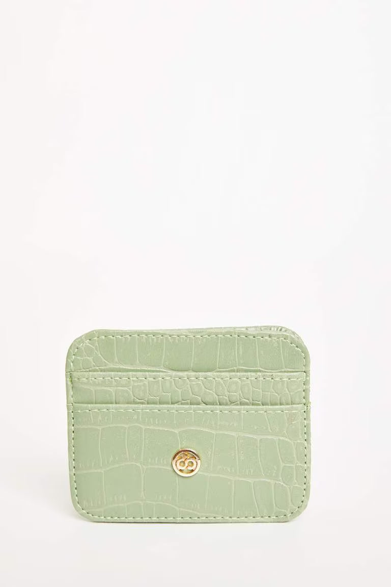 Faux Leather Card Holder - - mint green