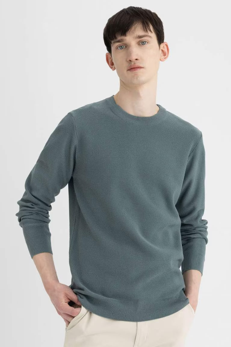 Standard Fit Crew Neck Knitwear Pullover - - Channel Blue