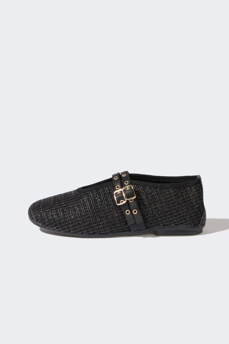 Girl Straw Detailed Ballerina Flat Shoes - -