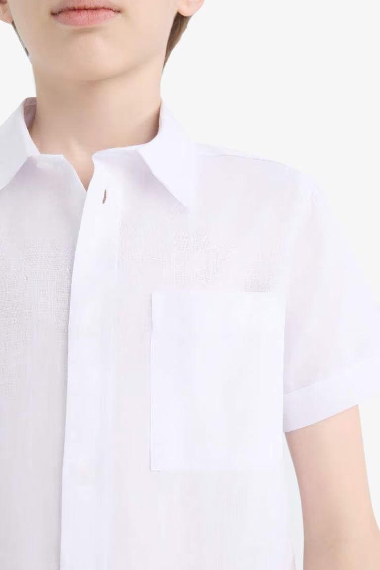 Boy Linen Look Short Sleeve Shirt - -